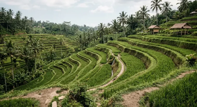 Arrozais em socalcos verdes em Bali, Indonésia